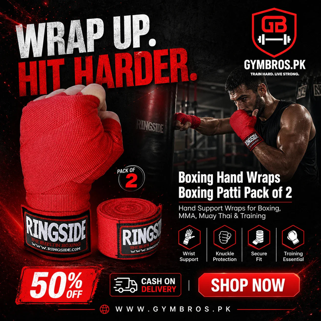 Boxing Hand Wraps (Pack of 4) | Cotton Blend Boxing Patti for Wrist Support, MMA, Muay Thai, Kickboxing & Training