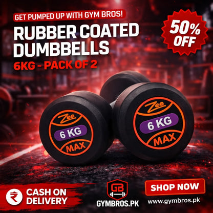 ZEE MAX Rubber Coated Dumbbells Pair with Cast Iron Core, Knurled Steel Handle & Thick Noise-Reducing Rubber Coating Available in 1KG–40KG for Home Gym Strength Training