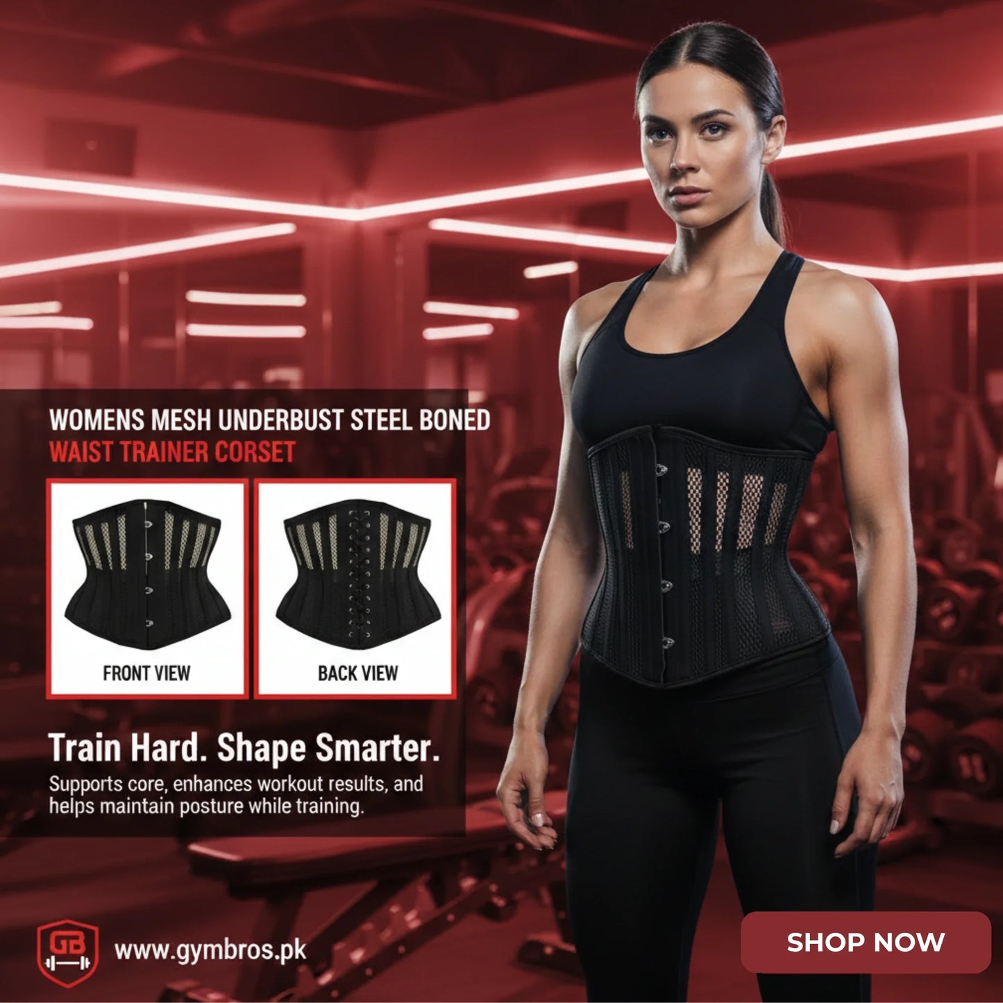Mesh Underbust Steel Bone Corset | Breathable Waist & Core Stabilizer for Gym & Fitness