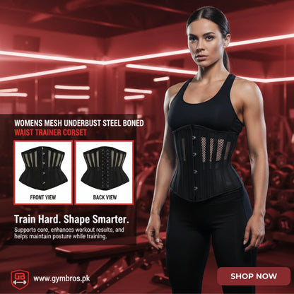 Mesh Underbust Steel Bone Corset | Breathable Waist & Core Stabilizer for Gym & Fitness