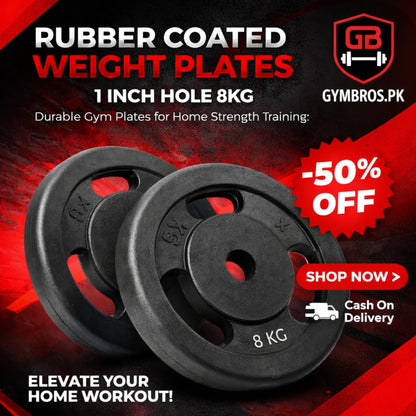 Rubber Coated Weight Plates (1 Inch Hole) – 1kg to 10kg Pair Set | Average Quality Gym Weight Plates for 1-Inch Barbell Rods | Home & Gym Use