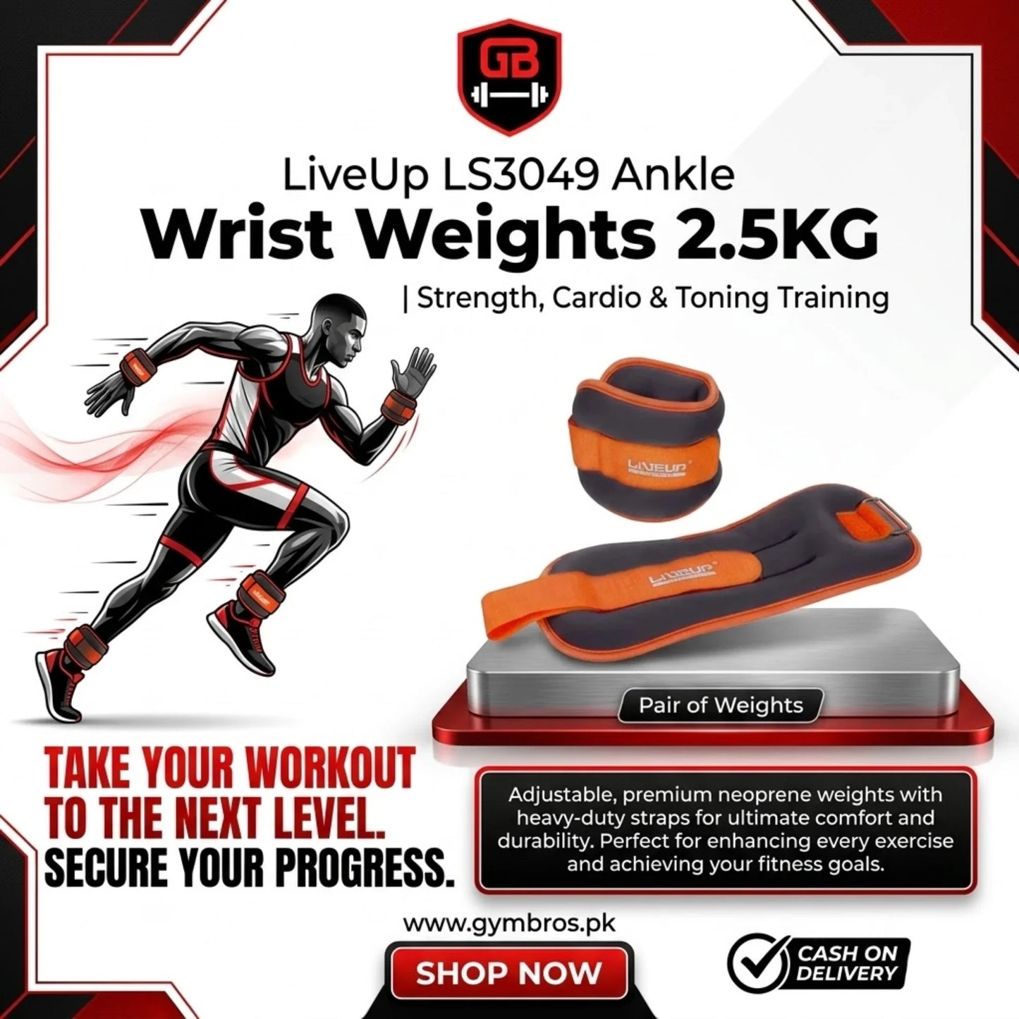 LiveUp LS3049 Ankle & Wrist Weights 0.5–3 KG Pair | Adjustable Resistance Weights for Strength Training, Cardio, Walking & Muscle Toning