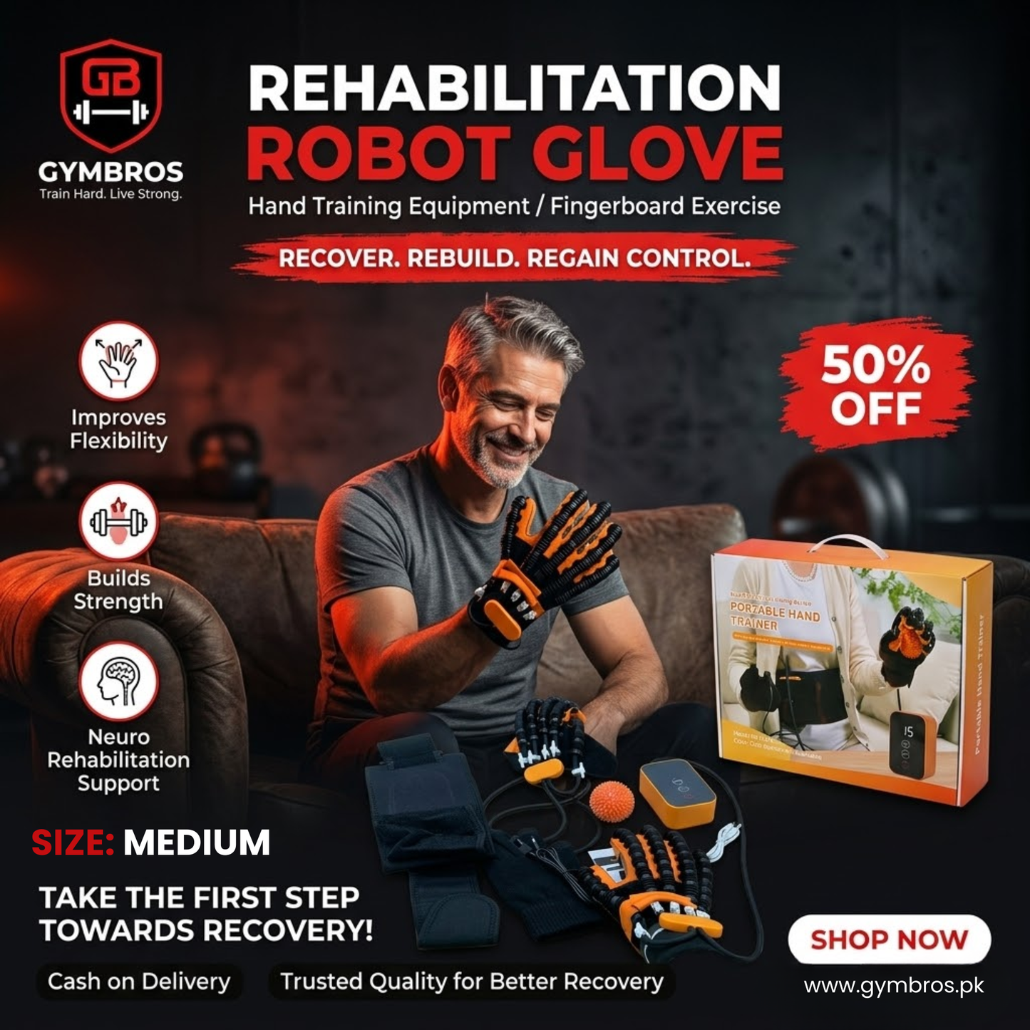 Rehabilitation Robot Glove Hand Training Equipment | Sizes: S,M,L  |  Finger Exercise Device for Hand Therapy, Finger Mobility & Recovery