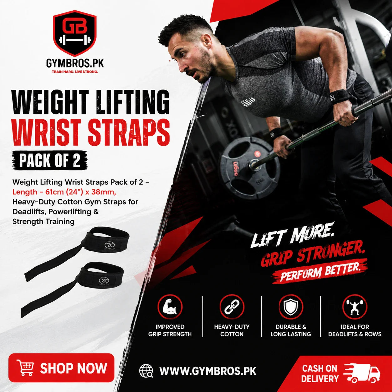 Weight Lifting Wrist Straps Pack of 6 | Weight Lifting Wrist Straps Pack of 6 –Length - 61cm (24") x 38mm, Heavy-Duty Cotton Gym Straps for Deadlifts, Powerlifting & Strength Training