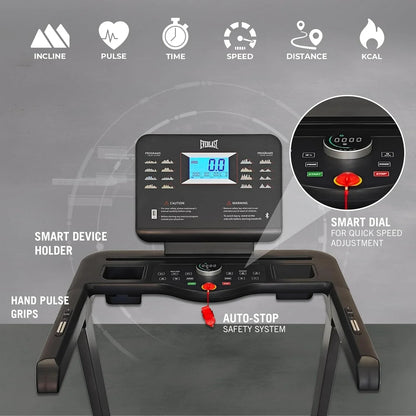 Everlast Echo Treadmill, 2.5 Peak HP Motor, 18KM/H Speed, 15 Auto Incline Levels, Bluetooth Support, 450 × 1300MM Running Deck, Ever-Flex Cushioning, 120KG Capacity, Foldable Home Fitness Treadmill for Walking, Jogging & Running