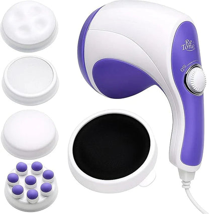 Electric Spin Tone Body Massager Machine AC 220V 60Hz 25W with 5 Removable Heads, Adjustable Speed, Dial Control, 7.5cm Roller Head, Portable 1.0kg Slimming & Relax Full Body Massage Device