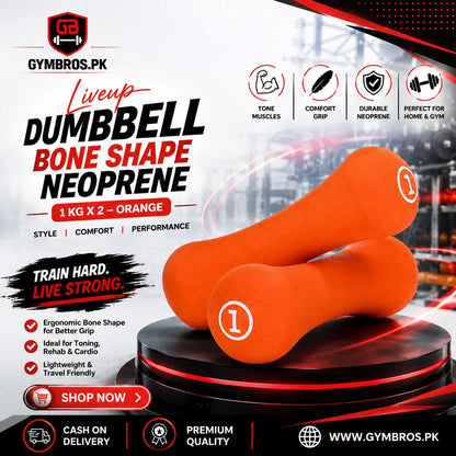 Liveup Bone Shape Neoprene Dumbbells Pair 0.5KG to 5KG Each | Steel Core Anti-Slip Hand Weights for Home Gym, Aerobics & Strength Training