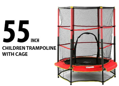 55 Inch Kids Trampoline with Safety Net Enclosure | 4.5ft Mini Indoor & Outdoor Trampoline for Children (Age 2–6), Weight Capacity: Up to 45–50 kg (100–110 lbs), Galvanized Steel Frame, Foam Padding & Zipper Door Safety Jumping Bed