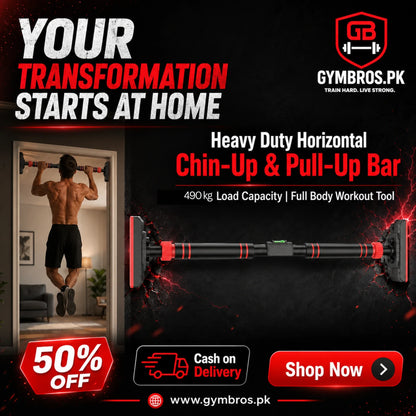 Heavy Duty Horizontal Chin-Up & Pull-Up Bar 94–129cm | 490KG Load Capacity, 3mm Stainless Steel Telescopic Doorway Workout Bar with Non-Slip Foam Grip & No-Drill Installation