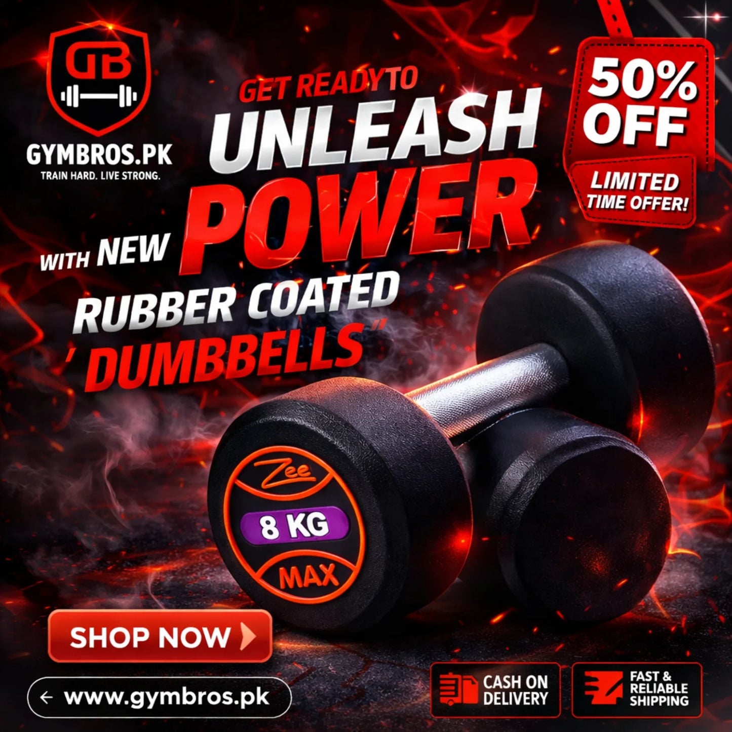 ZEE MAX Rubber Coated Dumbbells Pair with Cast Iron Core, Knurled Steel Handle & Thick Noise-Reducing Rubber Coating Available in 1KG–40KG for Home Gym Strength Training