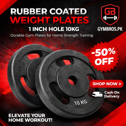 Rubber Coated Weight Plates (1 Inch Hole) – 1kg to 10kg Pair Set | Average Quality Gym Weight Plates for 1-Inch Barbell Rods | Home & Gym Use