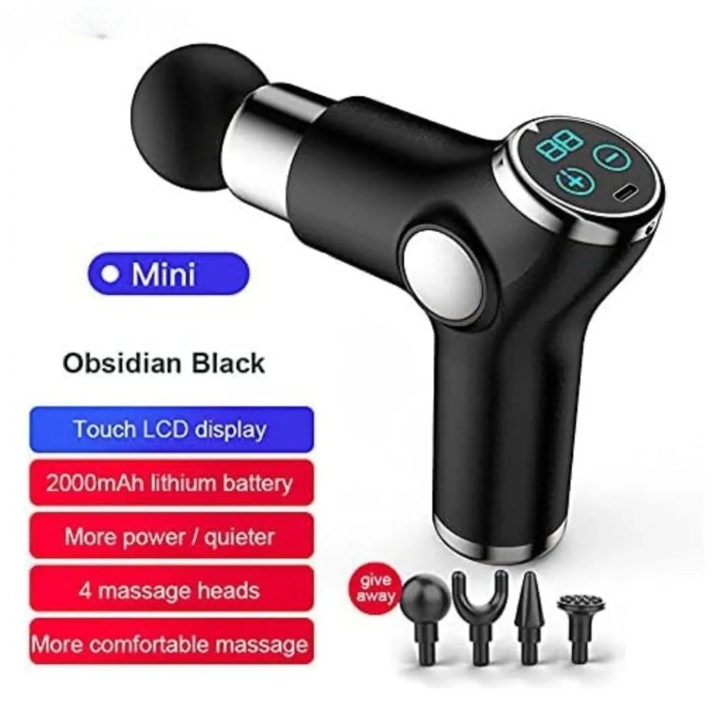 KH-515 Electric Mini Fascial Massage Gun | 32 Speed Levels, 3200RPM Deep Tissue Muscle Massager with LED Touch Screen, Type-C Charging, 24W Power, 4 Massage Heads & Low Noise Portable Design