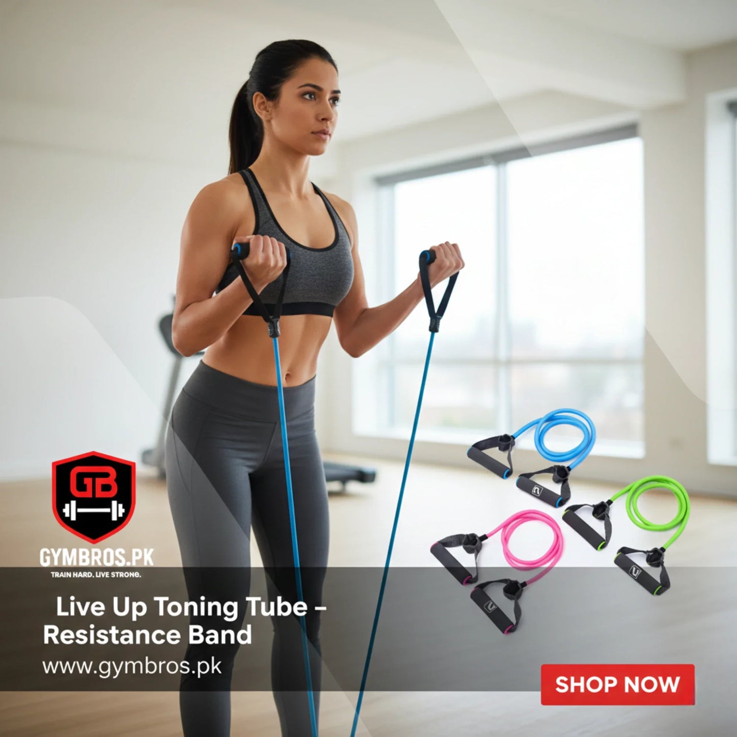 Liveup LS3201 Resistance Tube Band 48-Inch Natural Latex Exercise Band with Foam Handles | Light, Medium & Heavy Resistance for Strength Training, Home Workout & Fitness