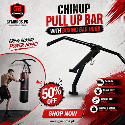Chin Up Pull Up Bar with Boxing Bag Hook | Upper Body Trainer for Home Gym, Pull Ups & Boxing Workouts