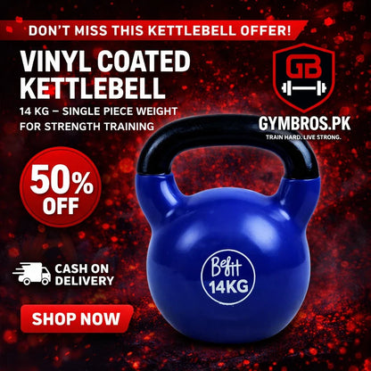 Vinyl Coated Cast Iron Kettlebell 2kg–20kg Solid Weight Training Kettle Bell with Wide Grip Handle, Flat Base & PVC Protective Coating for Full Body Strength, Cardio & Functional Home Gym Workout