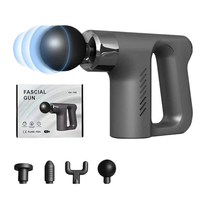 Mini Massage Gun KH-740 Cordless Deep Tissue Muscle Vibration Percussive Massager with 5 Speed Levels, 4 Massage Heads, 20W Motor, 1800mAh Rechargeable Battery, 6mm Amplitude & Ergonomic Multi-Grip Handle