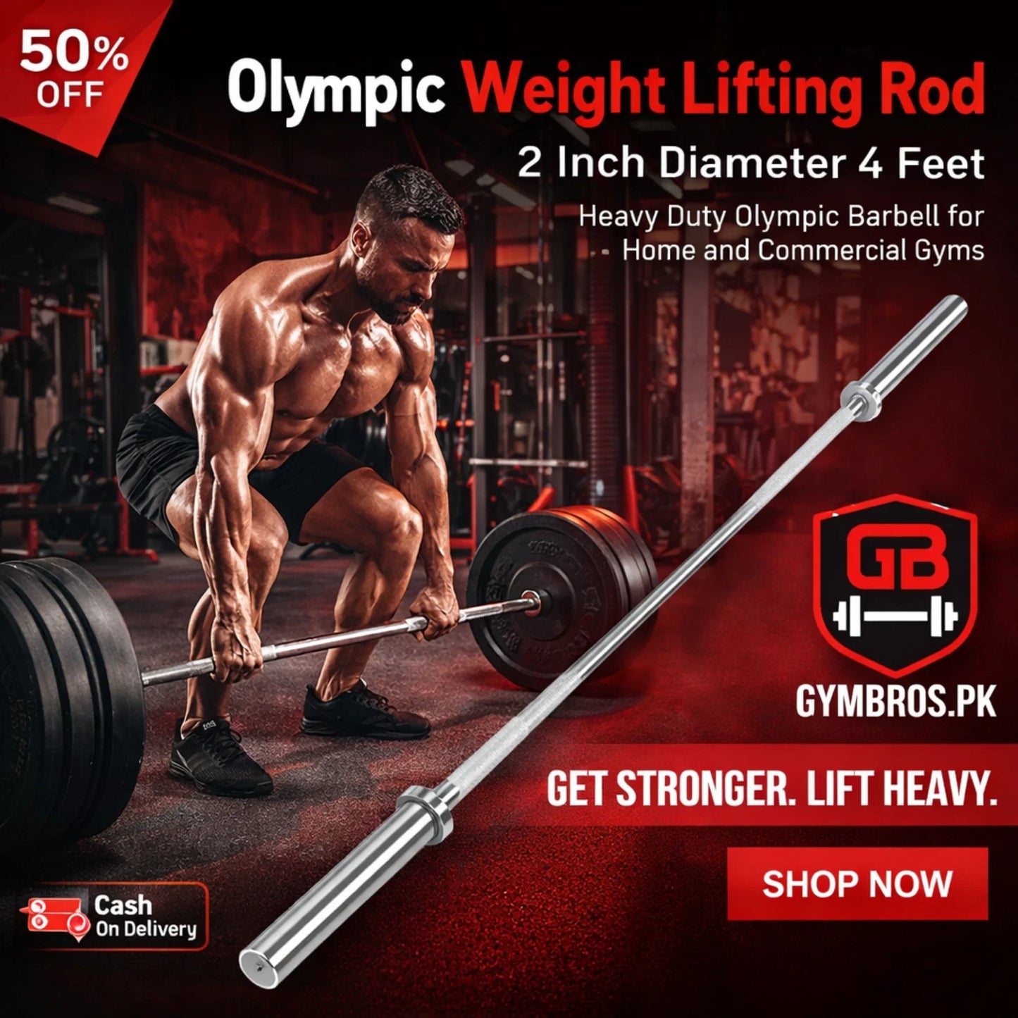 Olympic Weight Lifting Rod 2 Inch Diameter (4–7 Feet) – Heavy Duty Olympic Barbell for Home and Commercial Gyms