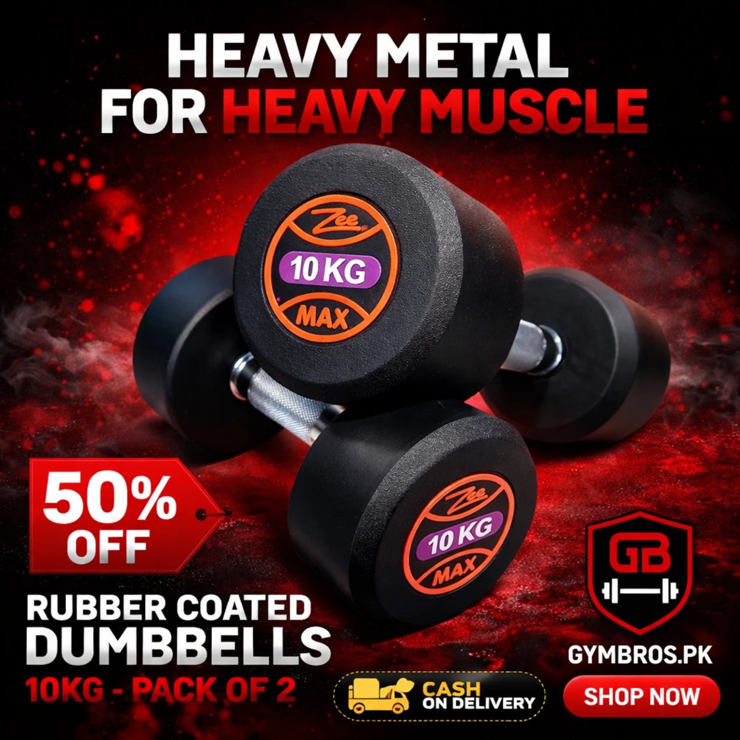 ZEE MAX Rubber Coated Dumbbells Pair with Cast Iron Core, Knurled Steel Handle & Thick Noise-Reducing Rubber Coating Available in 1KG–40KG for Home Gym Strength Training