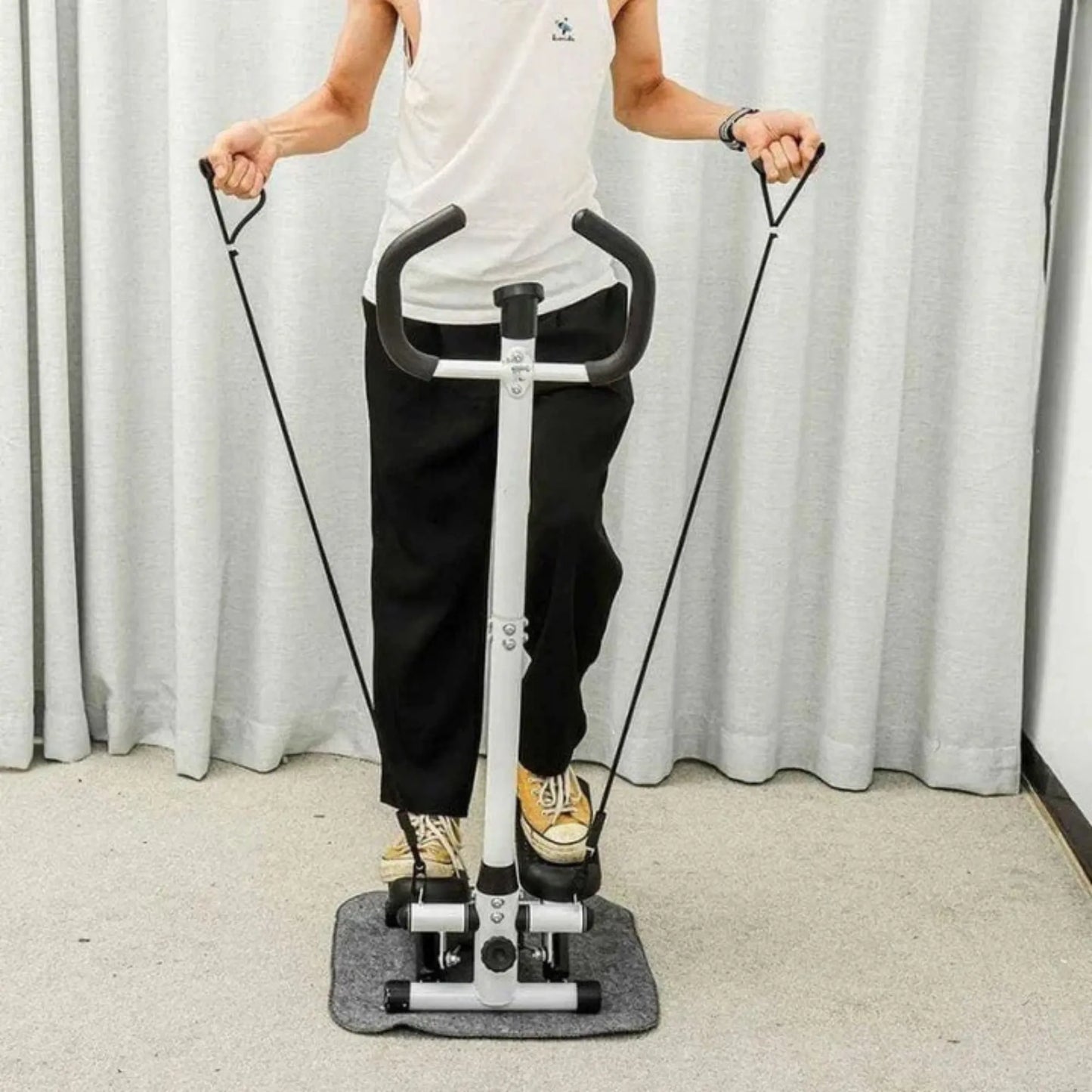 Mini Twist Stepper with Handle & Resistance Bands | Foldable Full Body Fitness Stepper Machine with LCD Monitor, Adjustable Height & Hydraulic System for Home Workout