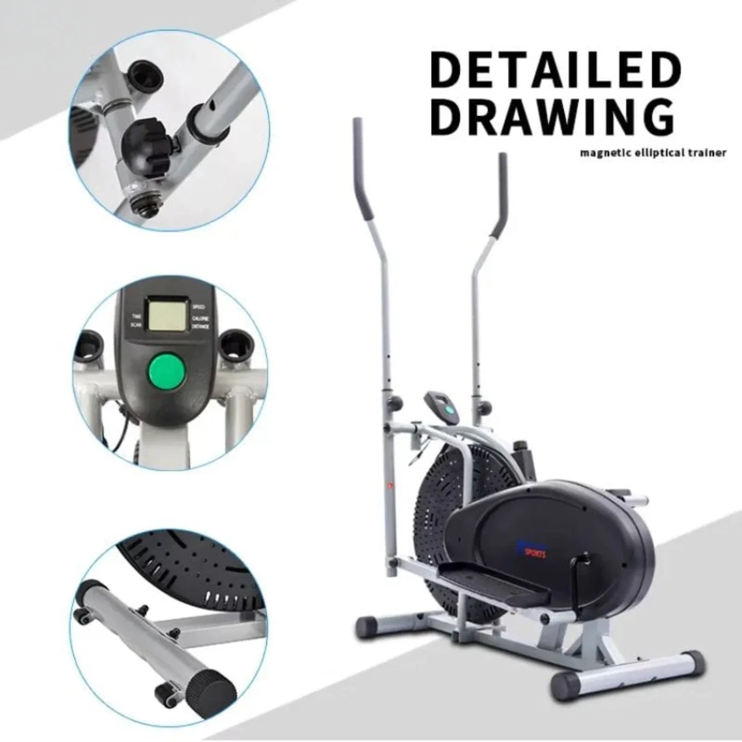 Orbitrac Exercise Bike ET-ORB 16 | 2-in-1 Elliptical & Exercise Bike with 1.92KG Flywheel, Belt Brake, Chain Drive & Digital Monitor for Home Workouts