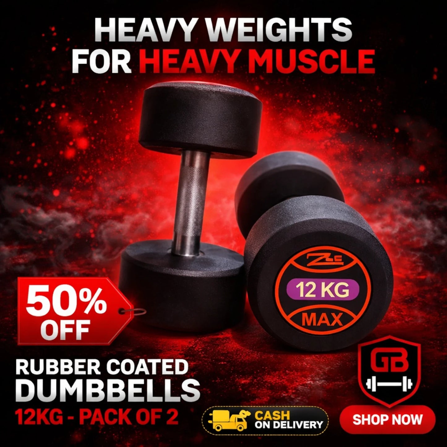 ZEE MAX Rubber Coated Dumbbells Pair with Cast Iron Core, Knurled Steel Handle & Thick Noise-Reducing Rubber Coating Available in 1KG–40KG for Home Gym Strength Training
