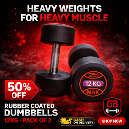 ZEE MAX Rubber Coated Dumbbells Pair with Cast Iron Core, Knurled Steel Handle & Thick Noise-Reducing Rubber Coating Available in 1KG–40KG for Home Gym Strength Training
