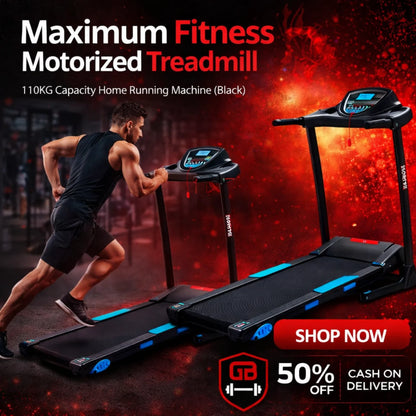 MAXIMUM FITNESS SSC 990 Motorized Treadmill | 2.0HP 180V-240V DC Permanent Magnet Motor, 4900 RPM | 1–14 KM/H Speed, 410×1200MM Running Area, 3% Manual Incline & 110KG User Capacity