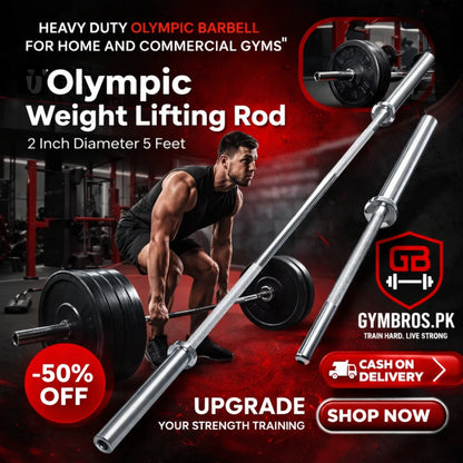 Olympic Weight Lifting Rod 2 Inch Diameter (4–7 Feet) – Heavy Duty Olympic Barbell for Home and Commercial Gyms