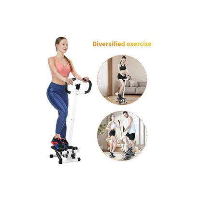 Mini Twist Stepper with Handle & Resistance Bands | Foldable Full Body Fitness Stepper Machine with LCD Monitor, Adjustable Height & Hydraulic System for Home Workout