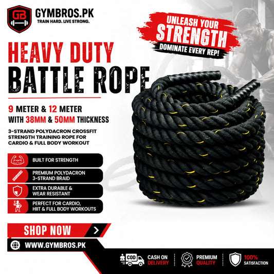 Heavy Duty Battle Rope 9 Meter & 12 Meter with 38MM & 50MM Thickness | 3-Strand PolyDacron CrossFit Strength Training Rope for Cardio & Full Body Workout