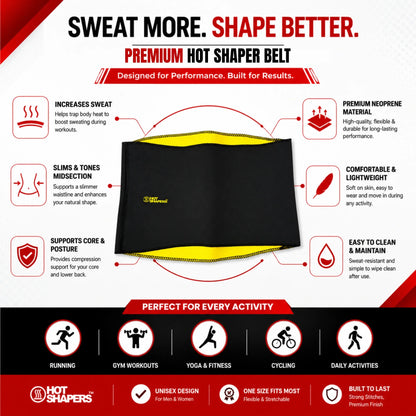 Hot Shaper Neoprene Waist Trimmer Belt for Men & Women (Small, Medium, Large, XL, 2XL, 3XL) – Adjustable Sweat Slimming Tummy Belt with Lower Back Support & Body Shaper Compression Wrap