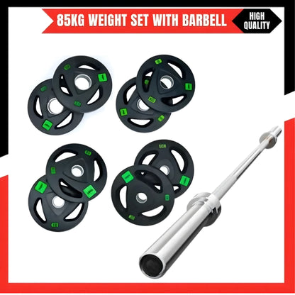 Rubber Weight Plates 85KG Pack with 6FT Olympic Barbell Rod – 2 Inch Plates