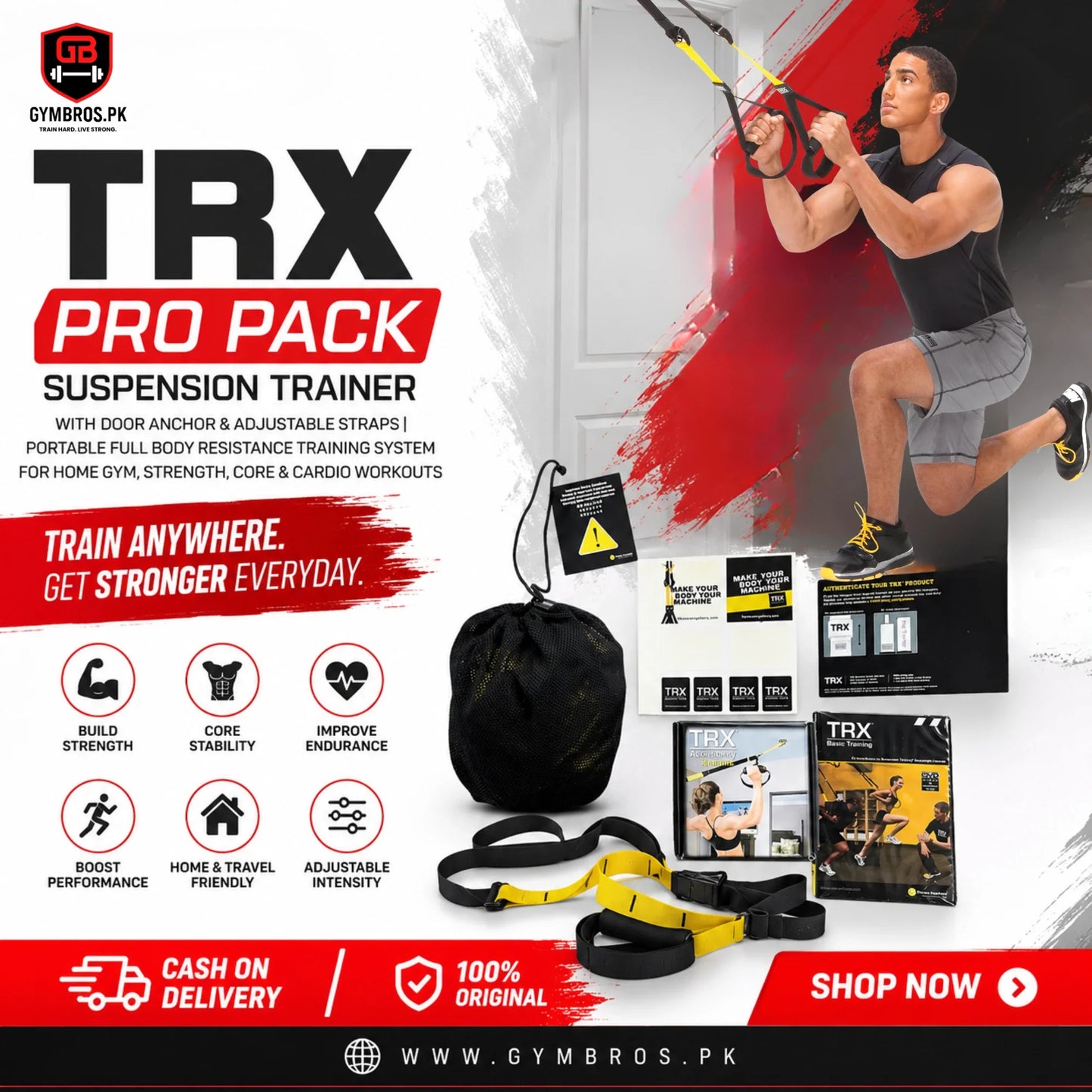 TRX Pro Pack Suspension Trainer with Door Anchor & Adjustable Straps | Portable Full Body Resistance Training System for Home Gym, Strength, Core & Cardio Workouts