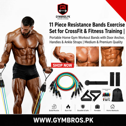 11 Piece Resistance Bands Exercise Set for CrossFit & Fitness Training | Portable Home Gym Workout Bands with Door Anchor, Handles & Ankle Straps | Medium & Premium Quality
