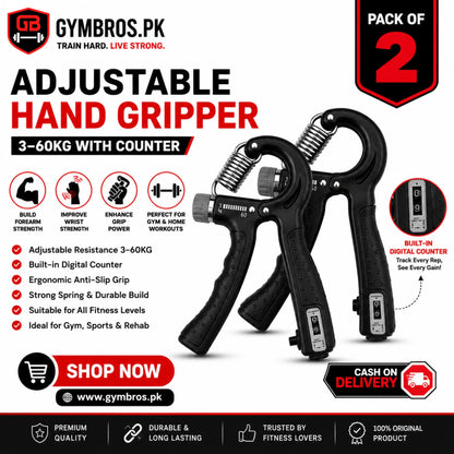 Adjustable Hand Gripper 3–60KG (pack of 2) – Forearm & Grip Strength Trainer with Counter ( Pack of 2 )