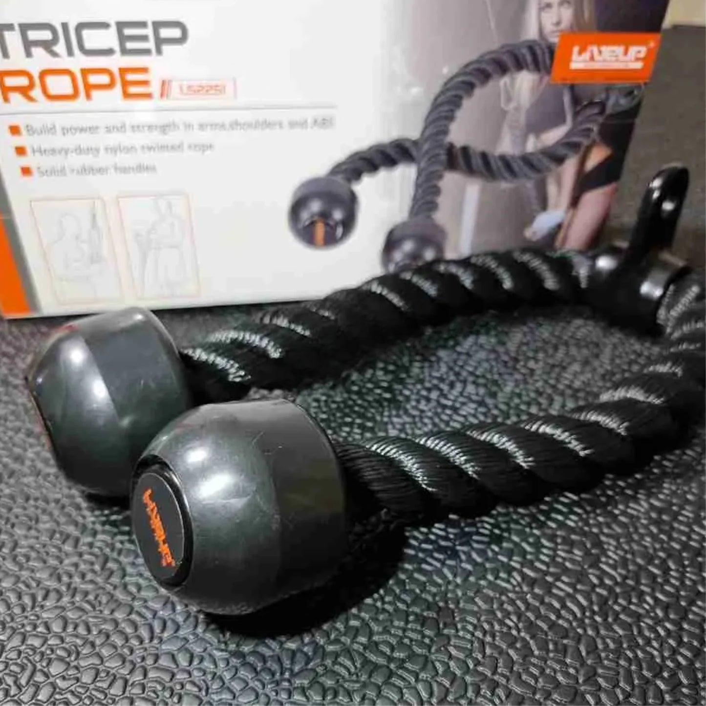 LiveUp LS2251 Triceps Rope with Rubber Handles | Heavy-Duty Nylon Cable Attachment for Triceps, Biceps, Back, Shoulder & Abs Strength Training | Gym Cable Machine Accessory