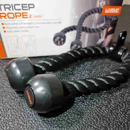 LiveUp LS2251 Triceps Rope with Rubber Handles | Heavy-Duty Nylon Cable Attachment for Triceps, Biceps, Back, Shoulder & Abs Strength Training | Gym Cable Machine Accessory