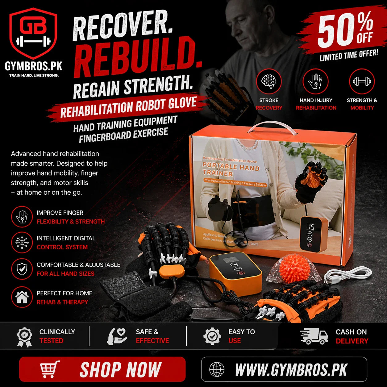 Rehabilitation Robot Glove Hand Training Equipment | Sizes: S,M,L  |  Finger Exercise Device for Hand Therapy, Finger Mobility & Recovery