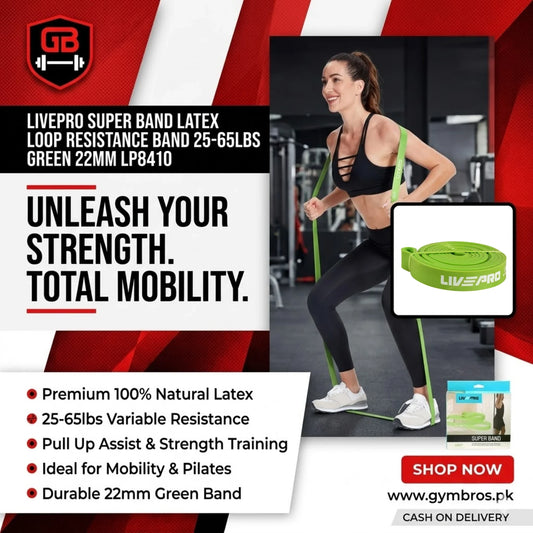 Livepro Super Band Latex Loop Resistance Band 25-65lbs Green 22mm LP8410 | Pull Up Assist, Strength Training & Mobility Band