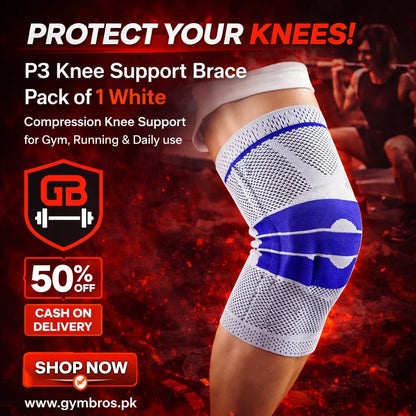 P3 Knee Support Brace Pack of 1 White | Compression Knee Support for Gym, Running & Daily Use
