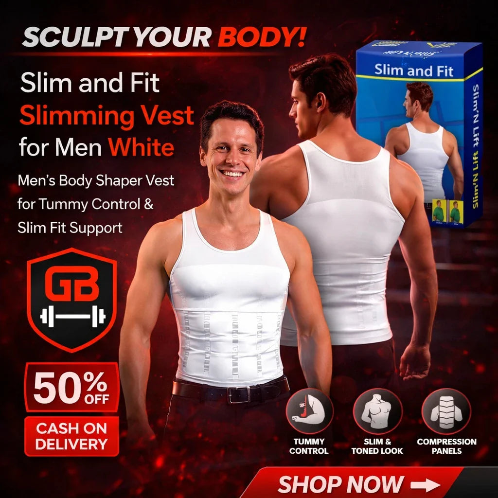 Men Slimming Vest Body Shaper (Black & White) | Slim Fit Compression Shirt for Tummy Control & Fat Burning – Sizes M, L, XL, 2XL