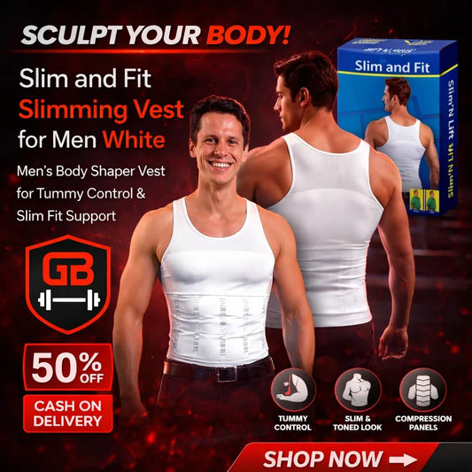 Men Slimming Vest Body Shaper (Black & White) | Slim Fit Compression Shirt for Tummy Control & Fat Burning – Sizes M, L, XL, 2XL