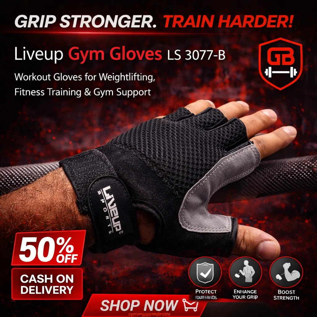 Liveup Gym Gloves LS 3077-B | Workout Gloves for Weightlifting, Fitness Training & Gym Support
