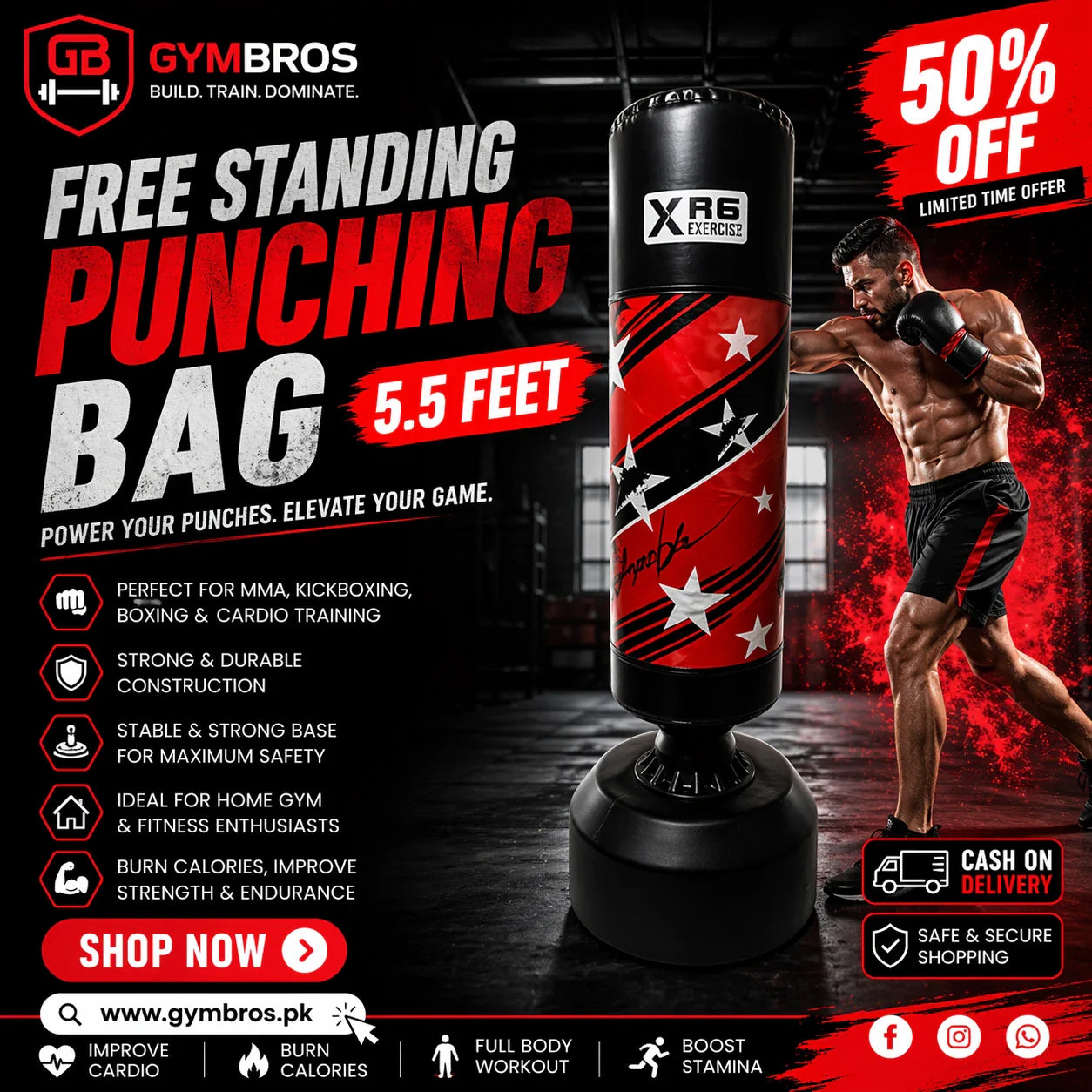 Aibeijian Free Standing Punching Bag 5 Feet Premium Quality| Boxing Bag for MMA, Kickboxing, Cardio & Home Gym Training