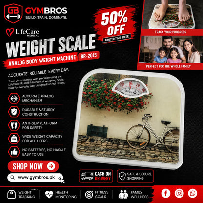 LifeCare Mechanical Weight Scale BR-2015 | Analog Body Weighing Machine 130kg Capacity with PVC Mat Platform & Easy Dial Display for Home & Gym U