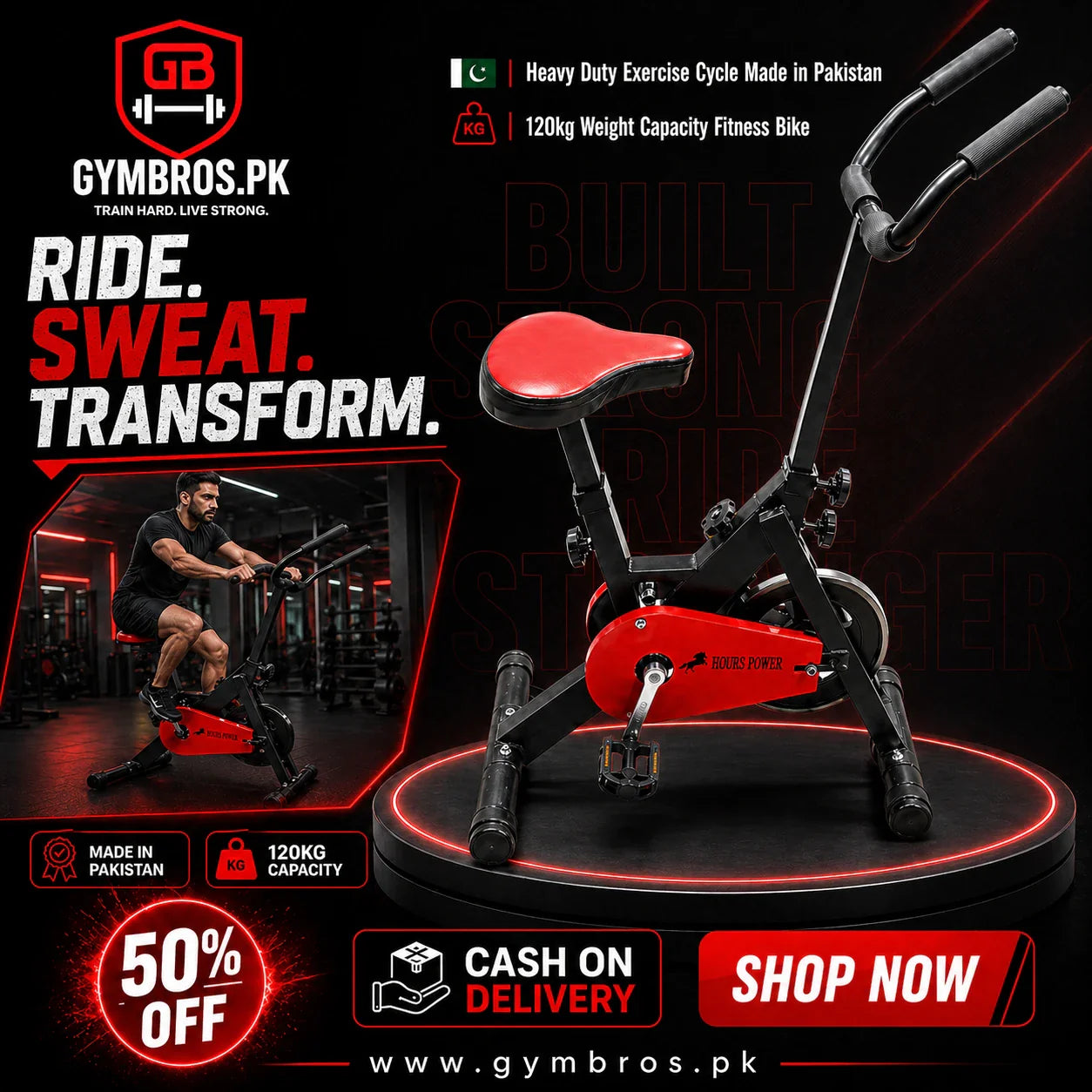 Heavy Duty Exercise Cycle Made in Pakistan – 120kg Weight Capacity Fitness Bike