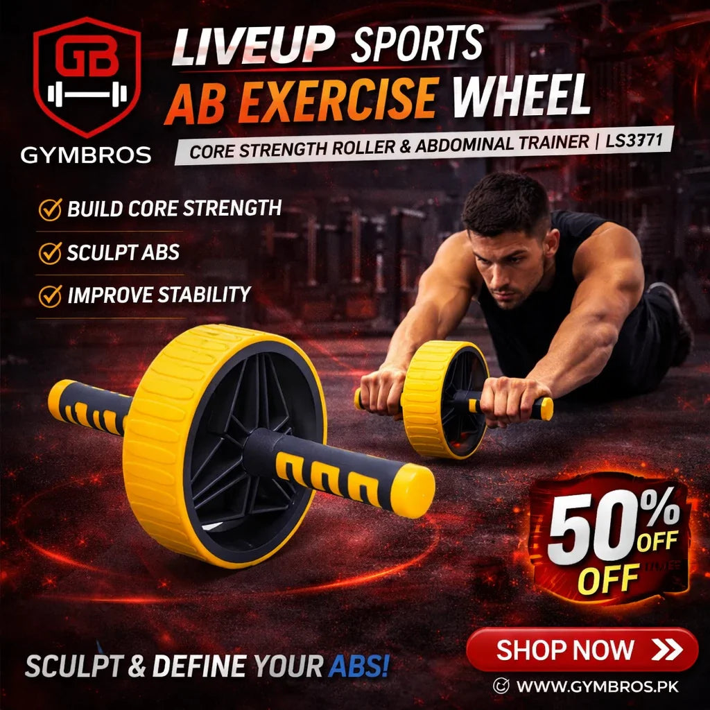 Liveup Sports LS3371 Ab Exercise Wheel | Core Strength Roller with Foam Grip Handles for Abs, Arms, Back & Full Body Workout