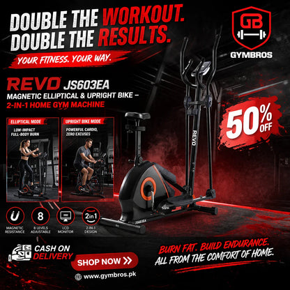 Revo Fitness JS603EA Magnetic Bike Elliptical Trainer | 2-in-1 Magnetic Exercise Bike & Elliptical Trainer with 4.5KG Flywheel, 8 Resistance Levels, LCD Display & 100KG Capacity