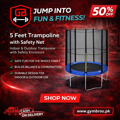 5–6 Feet Round Mini Trampoline with Safety Net & Enclosure | Heavy-Duty Kids Fitness Rebounder, Indoor & Outdoor Foldable Trampoline with Strong Steel Frame & High-Elastic Jump Mat
