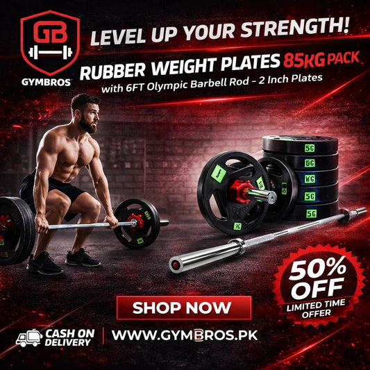 Rubber Weight Plates 85KG Pack with 6FT Olympic Barbell Rod – 2 Inch Plates